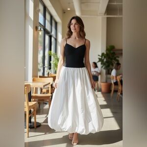Hersey Black & White Balloon Long Dress — Size L (MSRP $350)